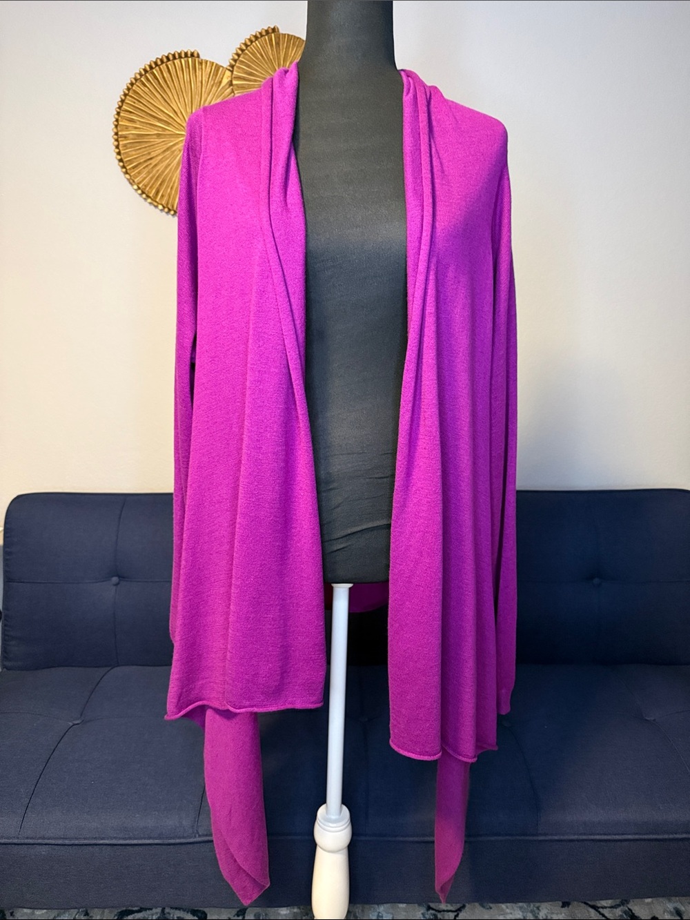 DKNY Lightweight Silk Cashmere Long Waterfall Open Front asymmetrical cardigan 2